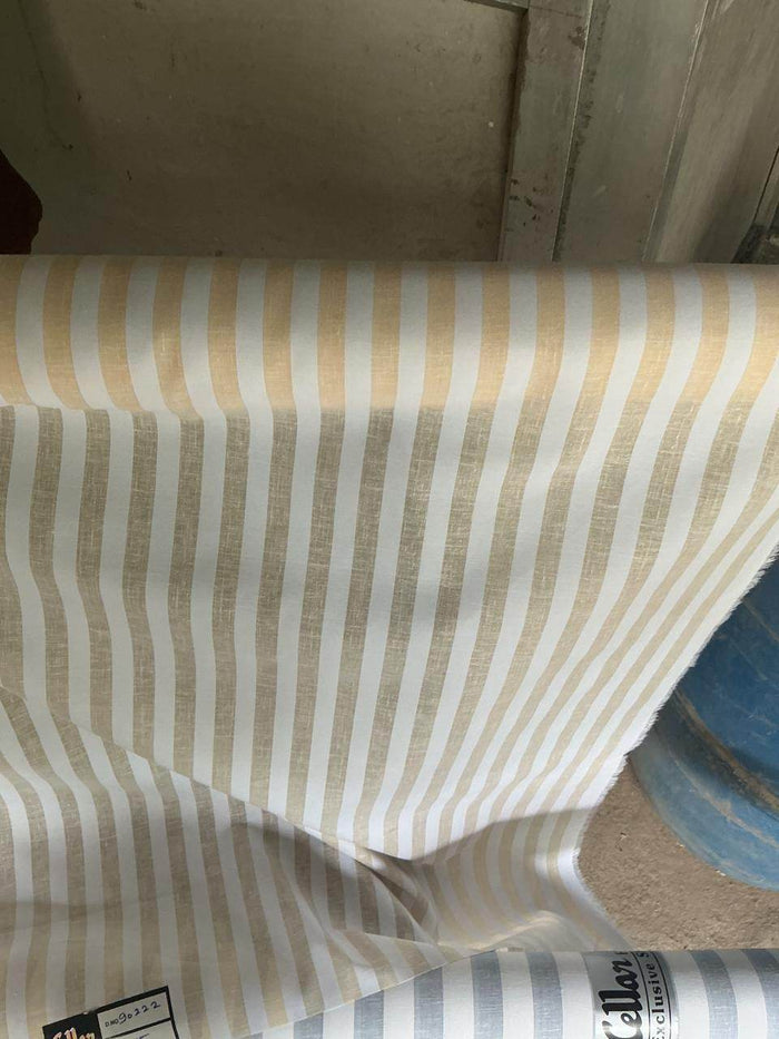 Off white with Pastel Yellow versatile Striped Shirting Fabric
