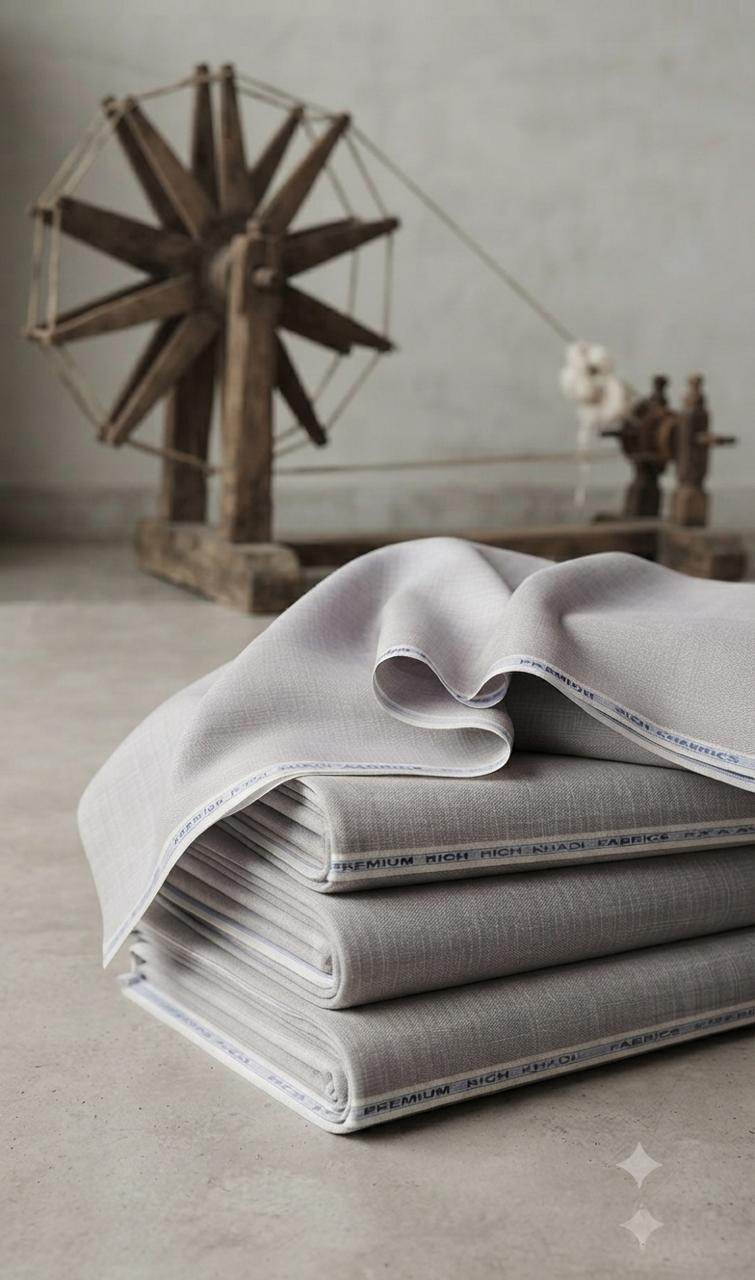 Pastel Gray tone Rich Khadi Linen Fabric