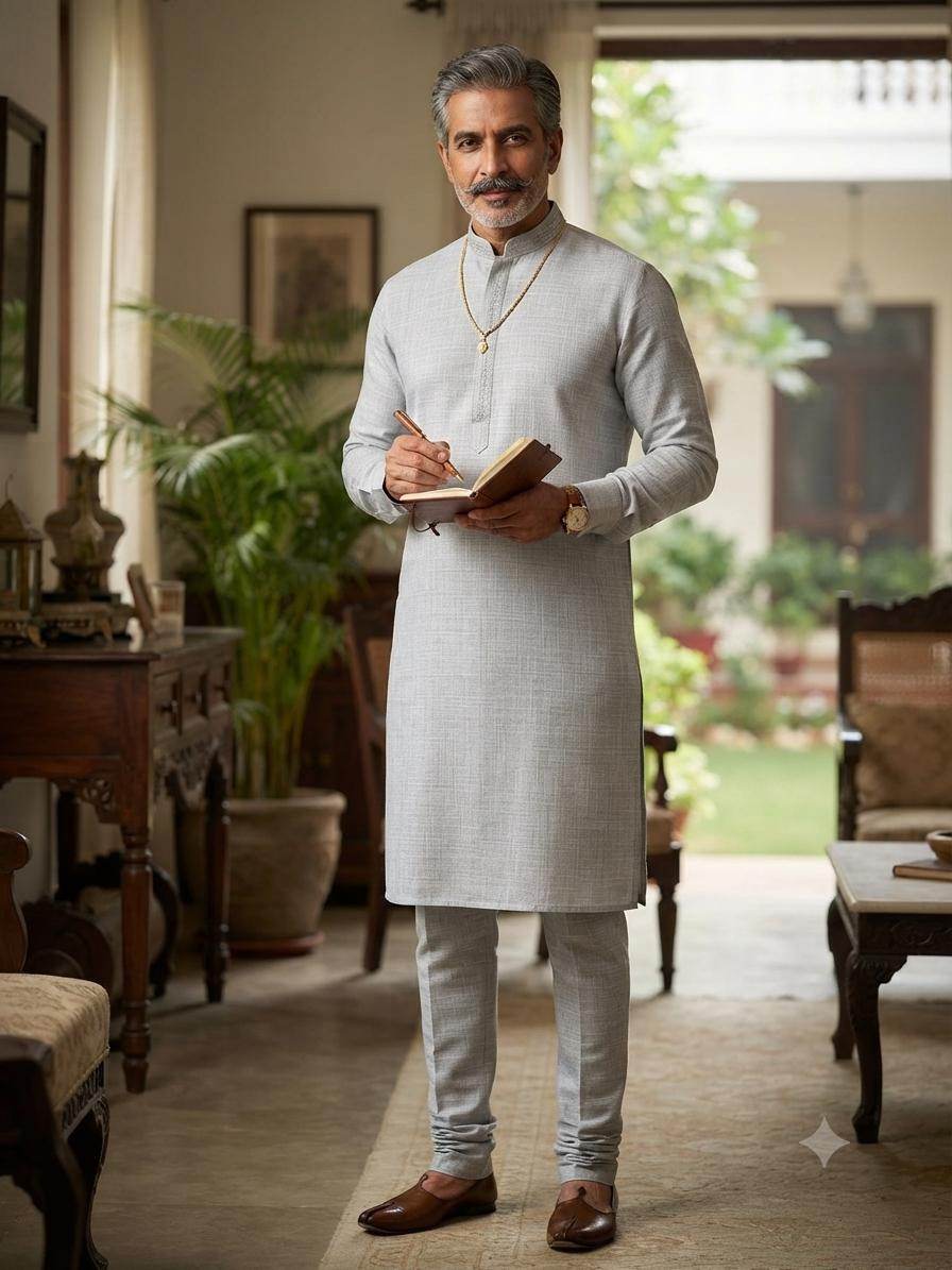Pastel Gray tone Rich Khadi Linen Fabric