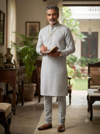 Pastel Gray tone Rich Khadi Linen Fabric