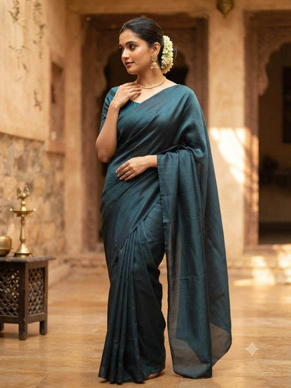 Peacock Blue Chanderi Silk Fabric