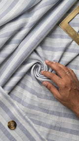 Serene Blue & White Striped Cotton-Linen 60 Lea Fabric