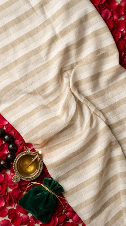 Neutral Elegance Striped Cotton-Linen 60 Lea Fabric