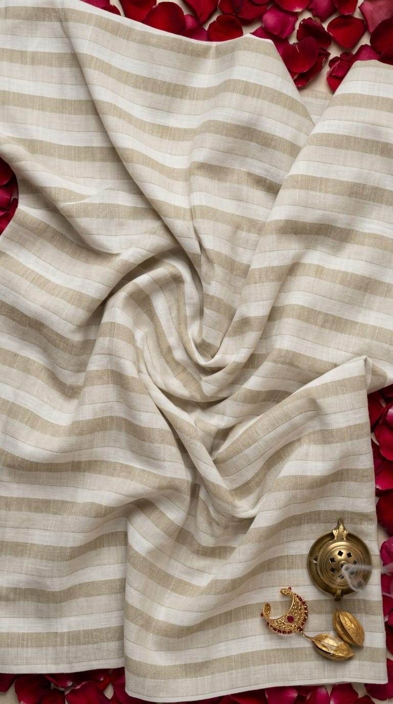 Neutral Elegance Striped Cotton-Linen 60 Lea Fabric