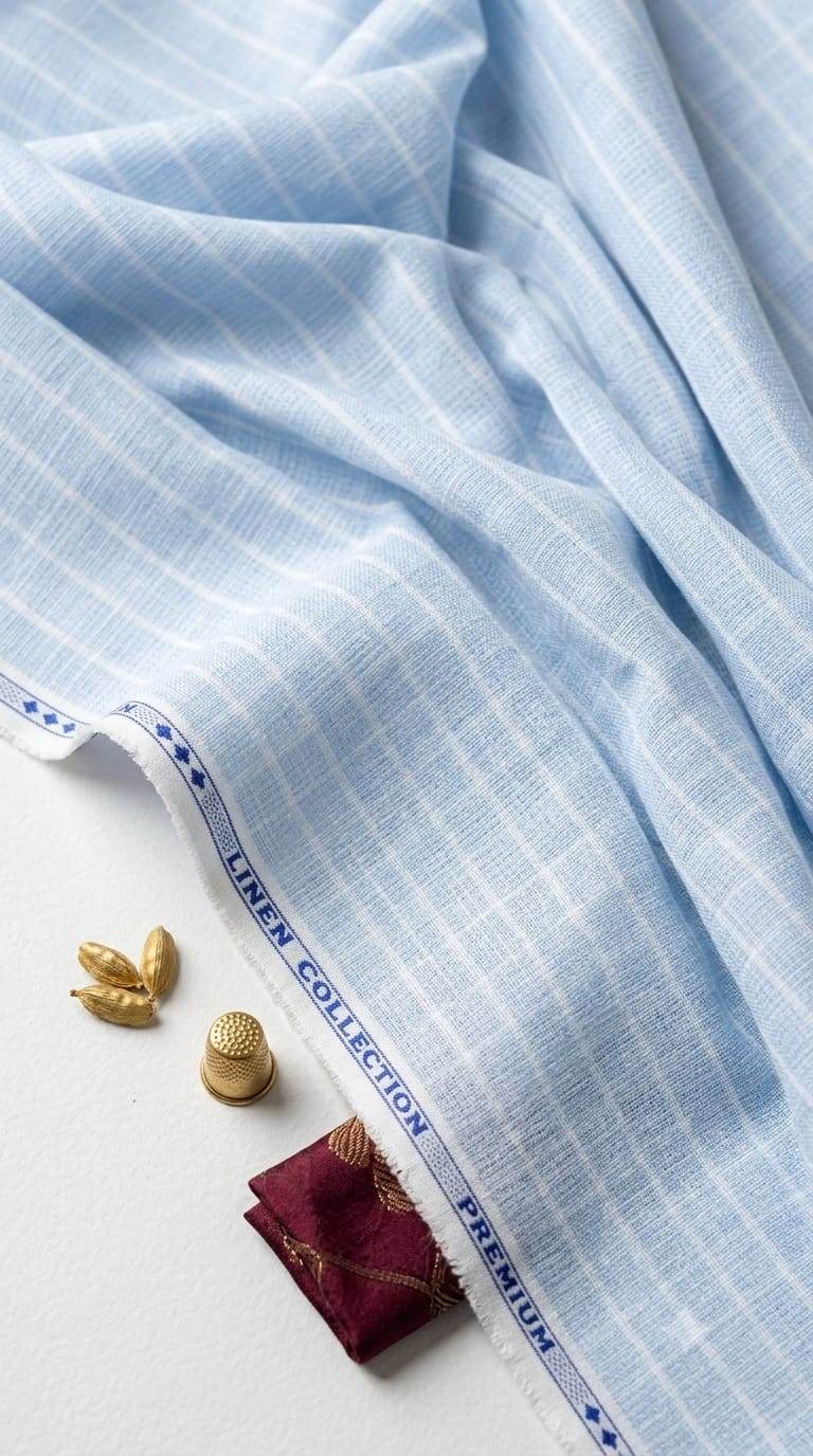 Sky Blue with White stripes Cotton-Linen 60 Lea Fabric