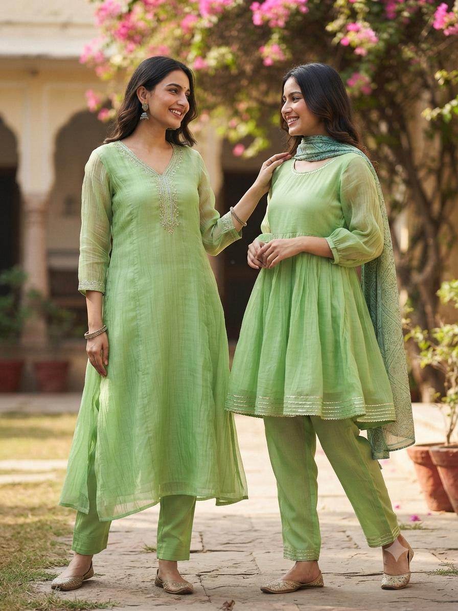 Parrot Green Chanderi Silk Fabric