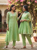 Parrot Green Chanderi Silk Fabric