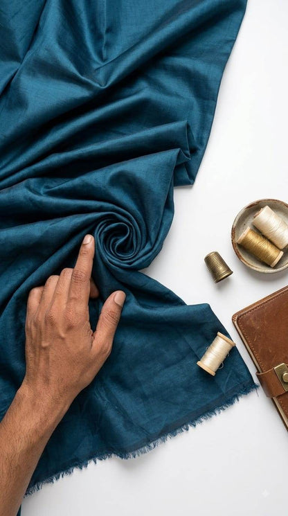Deep Blue Glossy chanderi Shirting fabric