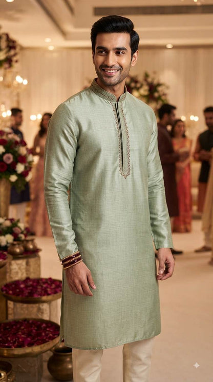 Pista Green Glossy chanderi Shirting fabric