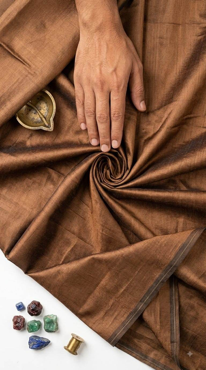 Copper Brown Glossy chanderi Shirting fabric