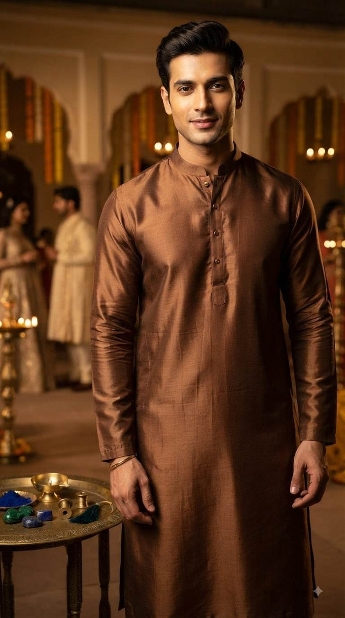 Copper Brown Glossy chanderi Shirting fabric