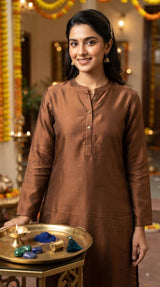 Copper Brown Glossy chanderi Shirting fabric