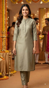 Sage Green Glossy chanderi Shirting fabric