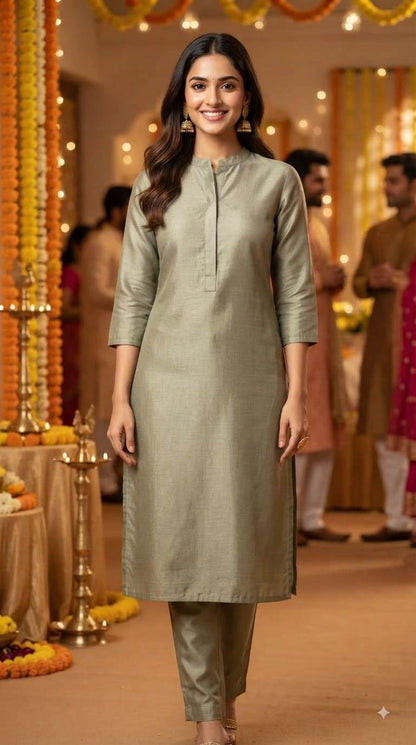 Sage Green Glossy chanderi Shirting fabric