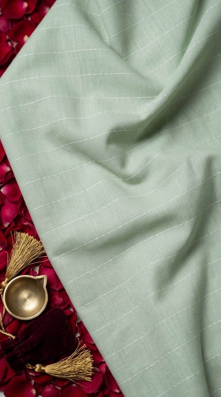 Sage Green Striped Cotton-Linen  60 Lea Fabric
