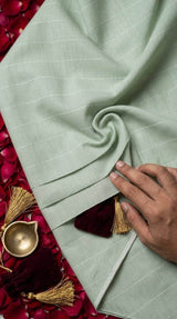 Sage Green Striped Cotton-Linen  60 Lea Fabric