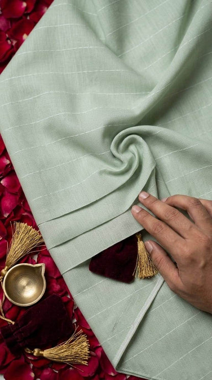 Sage Green Striped Cotton-Linen  60 Lea Fabric
