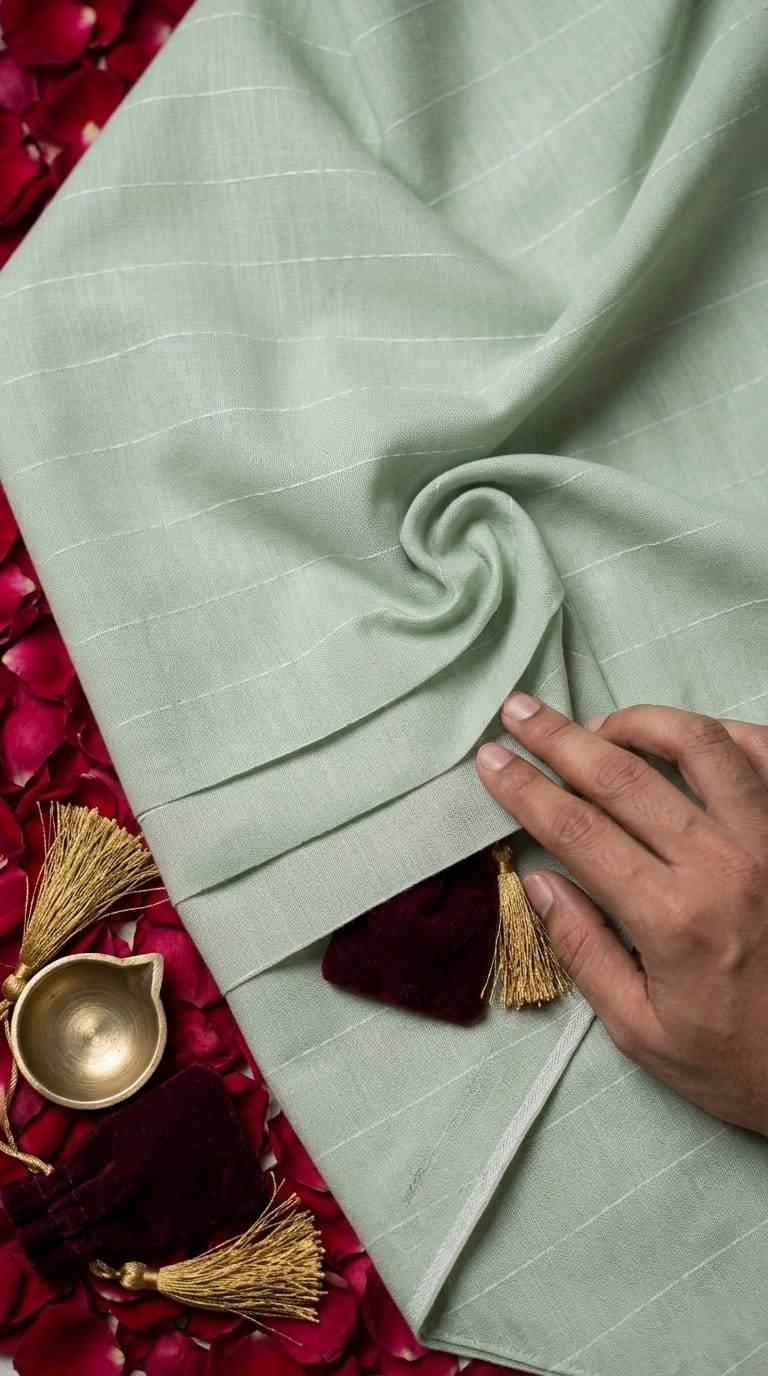 Sage Green Striped Cotton-Linen  60 Lea Fabric