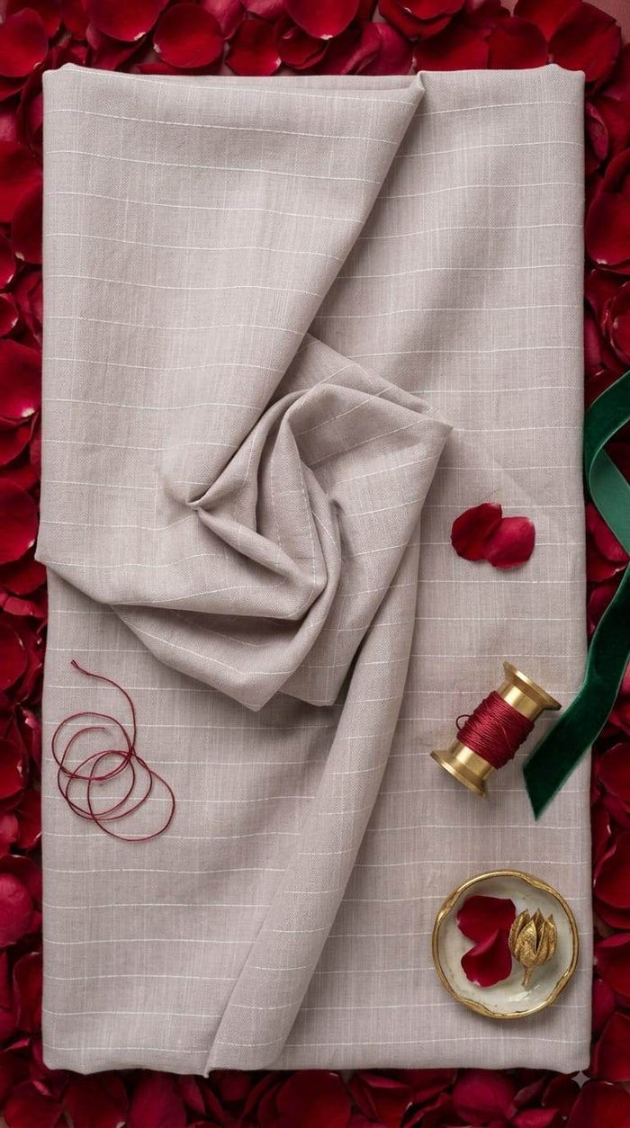 Sophisticated Neutral Greyish-Taupe Striped 60 lea cotton linen fabric