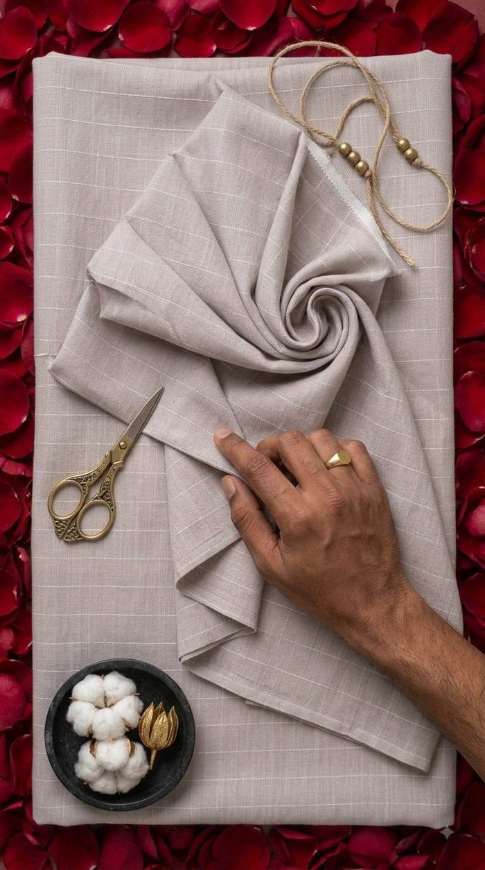 Sophisticated Neutral Greyish-Taupe Striped 60 lea cotton linen fabric