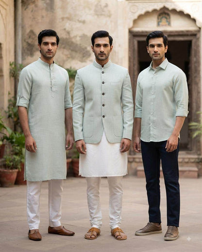 Pastel Pistachio tone Rich Khadi Linen Fabric