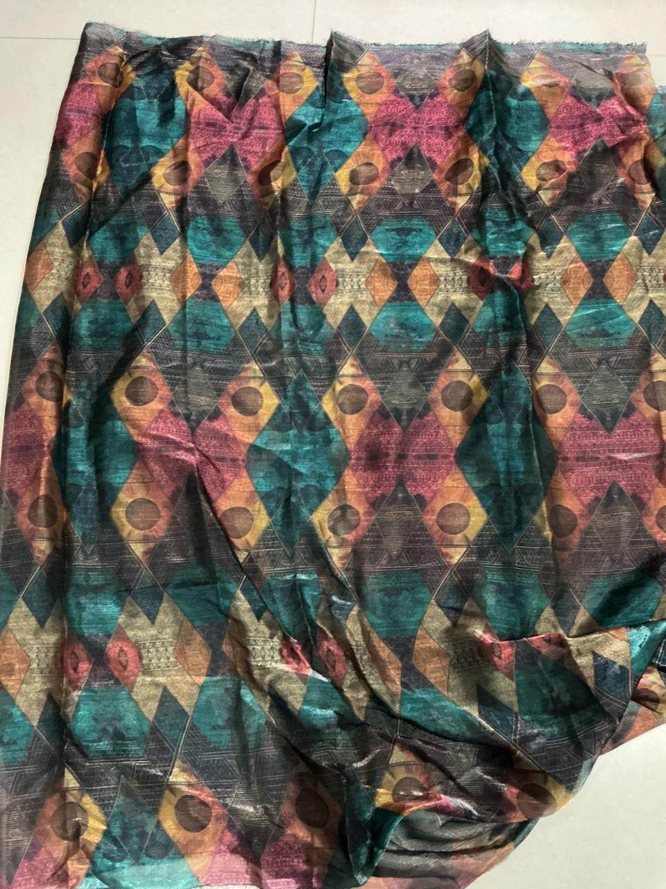 Geometric Elegance: Digital Printed Glossy Zimmi Chu Fabric