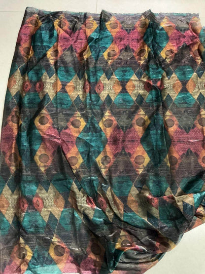 Geometric Elegance: Digital Printed Glossy Zimmi Chu Fabric