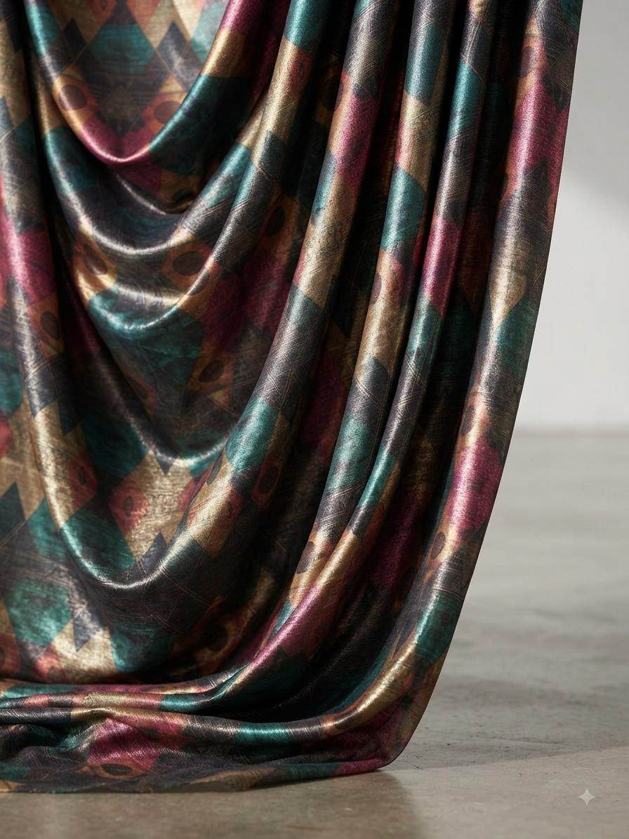 Geometric Elegance: Digital Printed Glossy Zimmi Chu Fabric