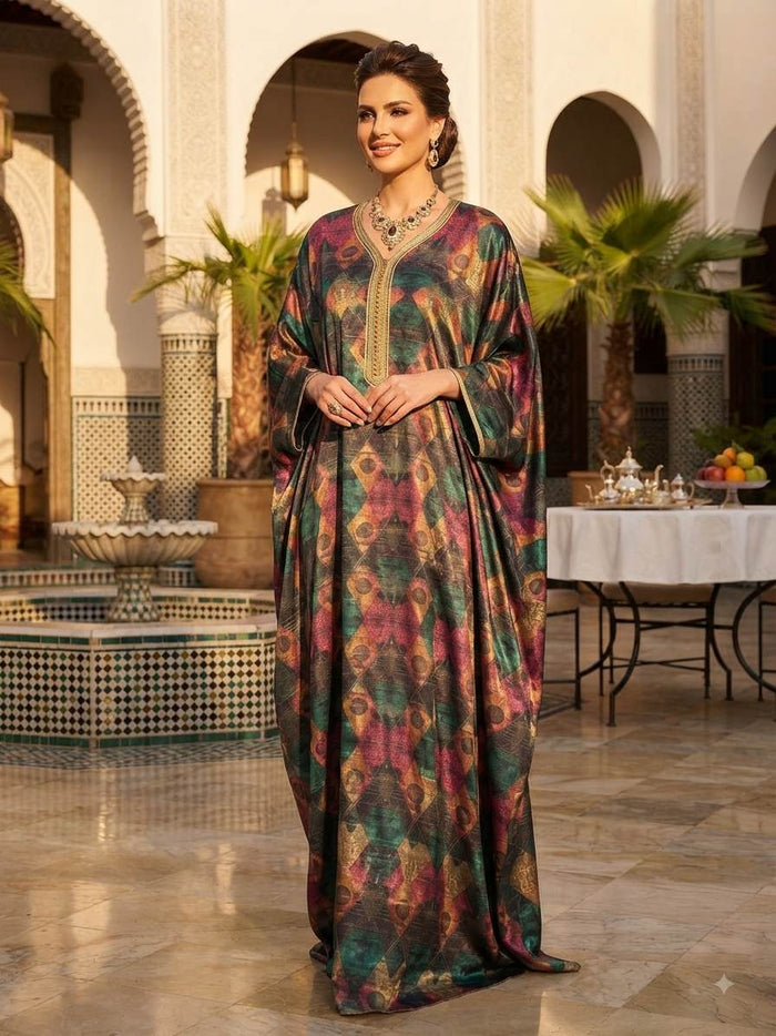Geometric Elegance: Digital Printed Glossy Zimmi Chu Fabric