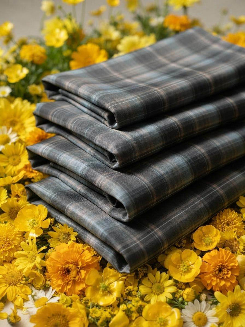 Classic plaid / tartan check design with a contemporary dark aesthetic Digital Print Shirting Fabric