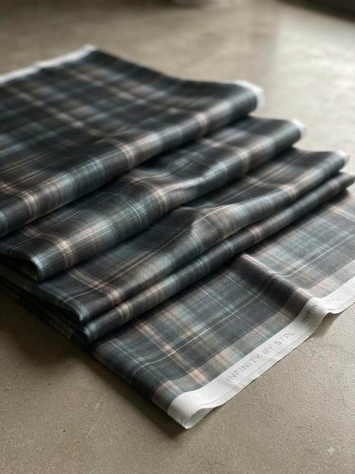 Classic plaid / tartan check design with a contemporary dark aesthetic Digital Print Shirting Fabric