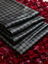 Classic Dark Navy & Cream Checkered  Digital Print Shirting Fabric