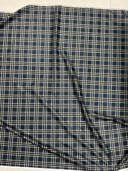 Classic Dark Navy & Cream Checkered  Digital Print Shirting Fabric