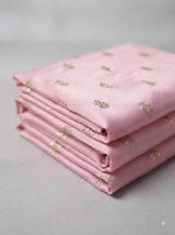 Golden Glitter Thread Embroidered Motifs on Soft Pink Malai Chanderi Silk Fabric