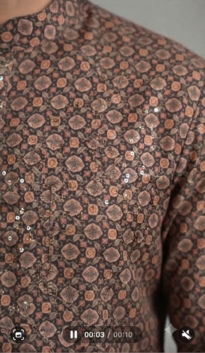 Exquisite Geometric Digital Print Fabric with Subtle Sequin & Crochet Detailing (Big Width)
