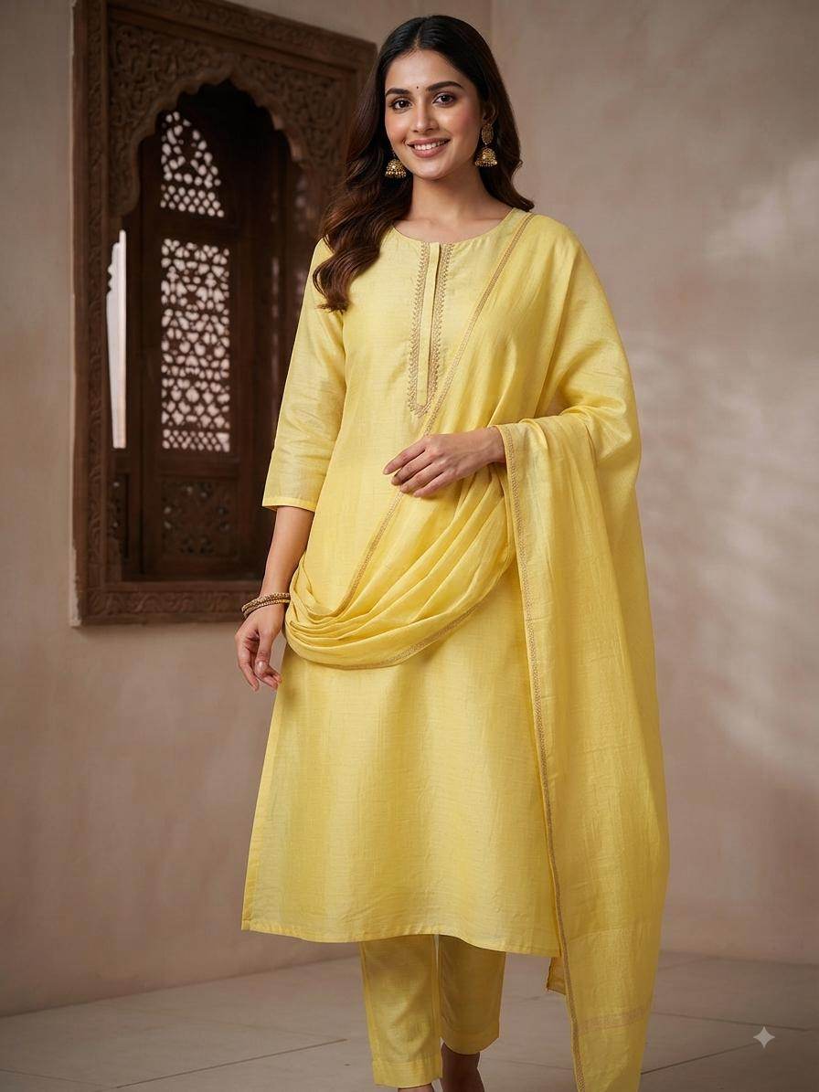 Lemon Yellow Chanderi Silk fabric