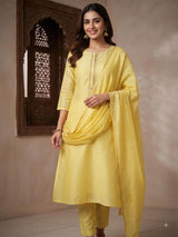 Lemon Yellow Chanderi Silk fabric