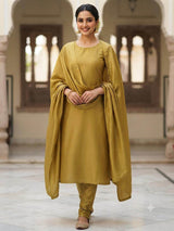 Olive Brown Chanderi Silk fabric