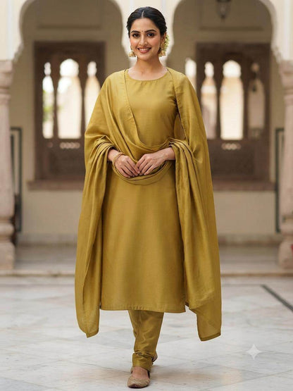 Olive Brown Chanderi Silk fabric