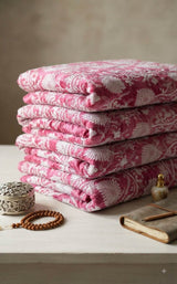 Royal Fuchsia Pink Chikankari Hand-Embroidered Chanderi Fabric - Exquisite Floral Vine Pattern