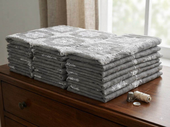 Gray-White Chikankari Embroidered Chanderi Fabric