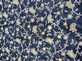 Exquisite Navy Blue Blue Floral Chikankari And Zari Embroidered Chanderi Fabric