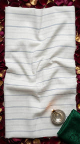 Off white  with Blue Striped Cotton-Linen Blend cotton linen fabric