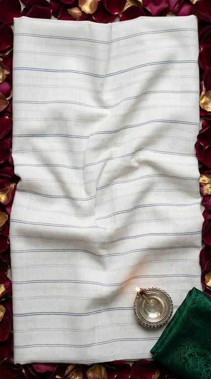Off white  with Blue Striped Cotton-Linen Blend cotton linen fabric