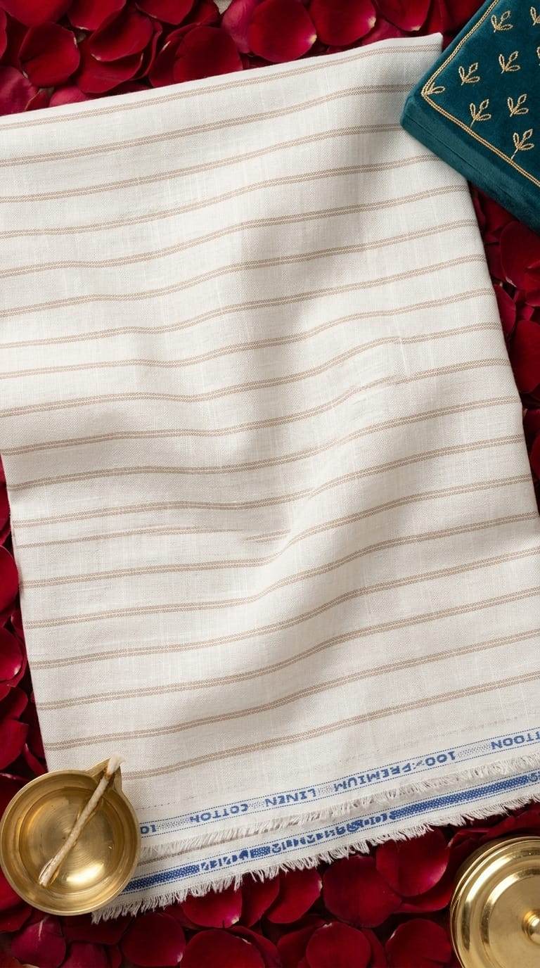 Off white  with Multitonal Striped Cotton-Linen Blend cotton linen fabric
