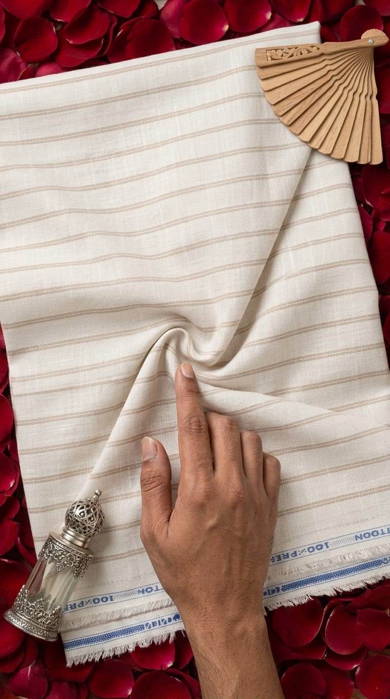 Off white  with Multitonal Striped Cotton-Linen Blend cotton linen fabric
