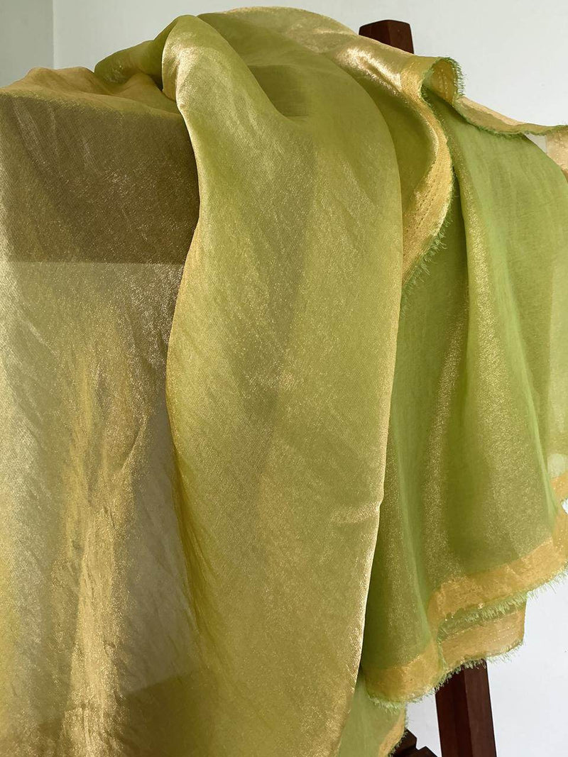 Luminous Olive-Gold Tissue Chanderi / Metallic Blend Fancy Fabric
