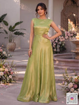 Luminous Olive-Gold Tissue Chanderi / Metallic Blend Fancy Fabric