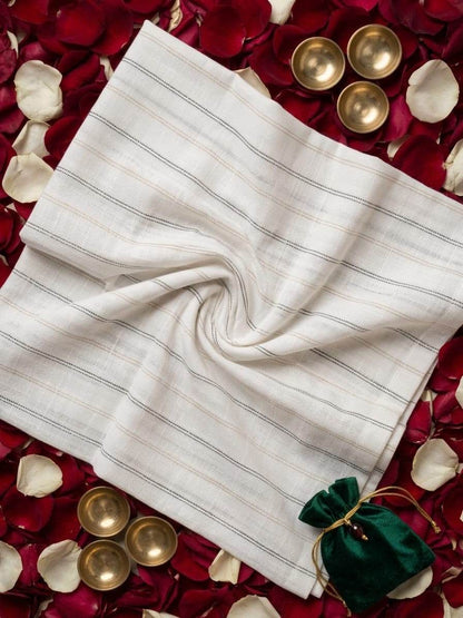 Off white  with Multitonal Striped Cotton-Linen Blend cotton linen fabric