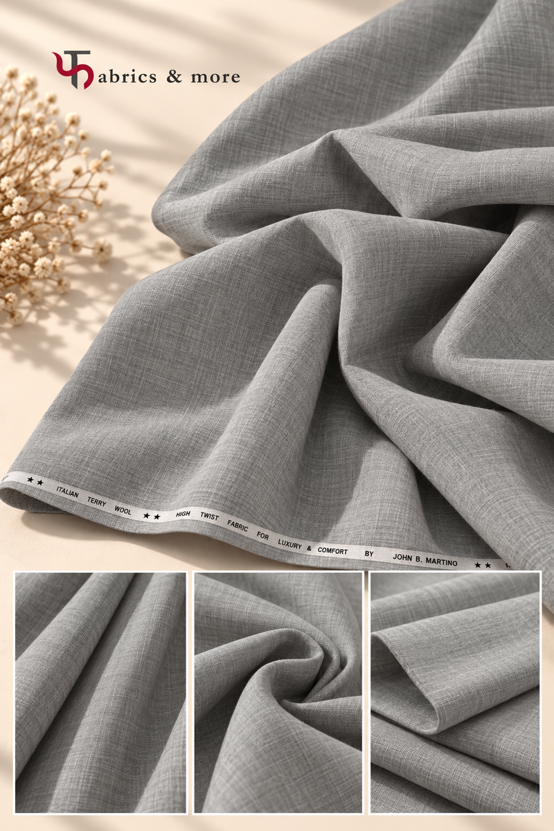 Imported Korean Terry Wool by Johan & Martin – Wrinkle-Free Premium GREY SAGE Suiting Fabric